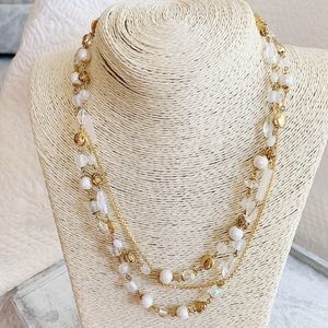 Lia Sophia White & Gold Beaded Necklace